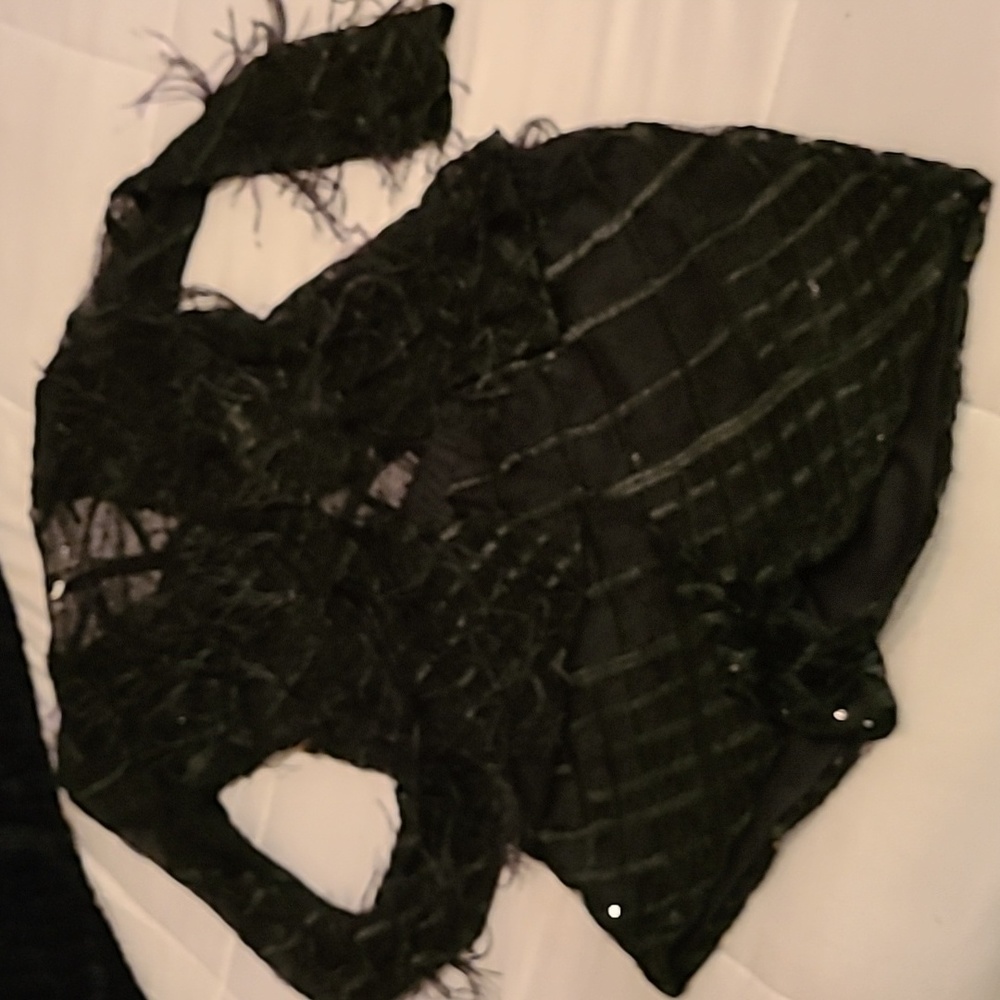 Black "Formal - Jacket & Short Set" Black Feathered Rhinestone Jacket....